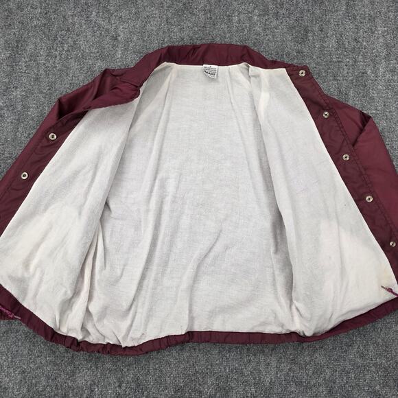 Vintage Sears Jacket Mens Small Maroon Nylon Coaches Lined Snap Front 90s Street - Picture 14 of 16